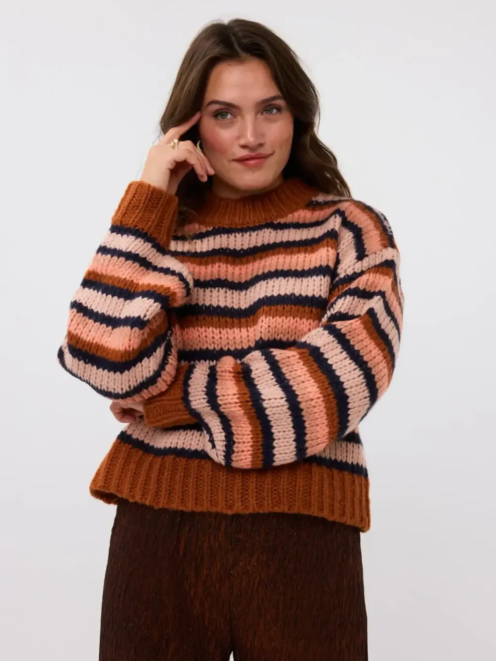 Fashion Knitted Sweater MeggieCamel/navy/soft pink Truien & Sweaters