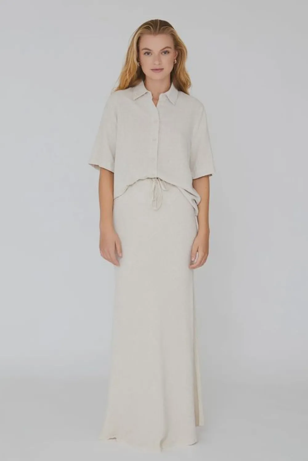 Fashion Linnen maxi skirt sand Rokken