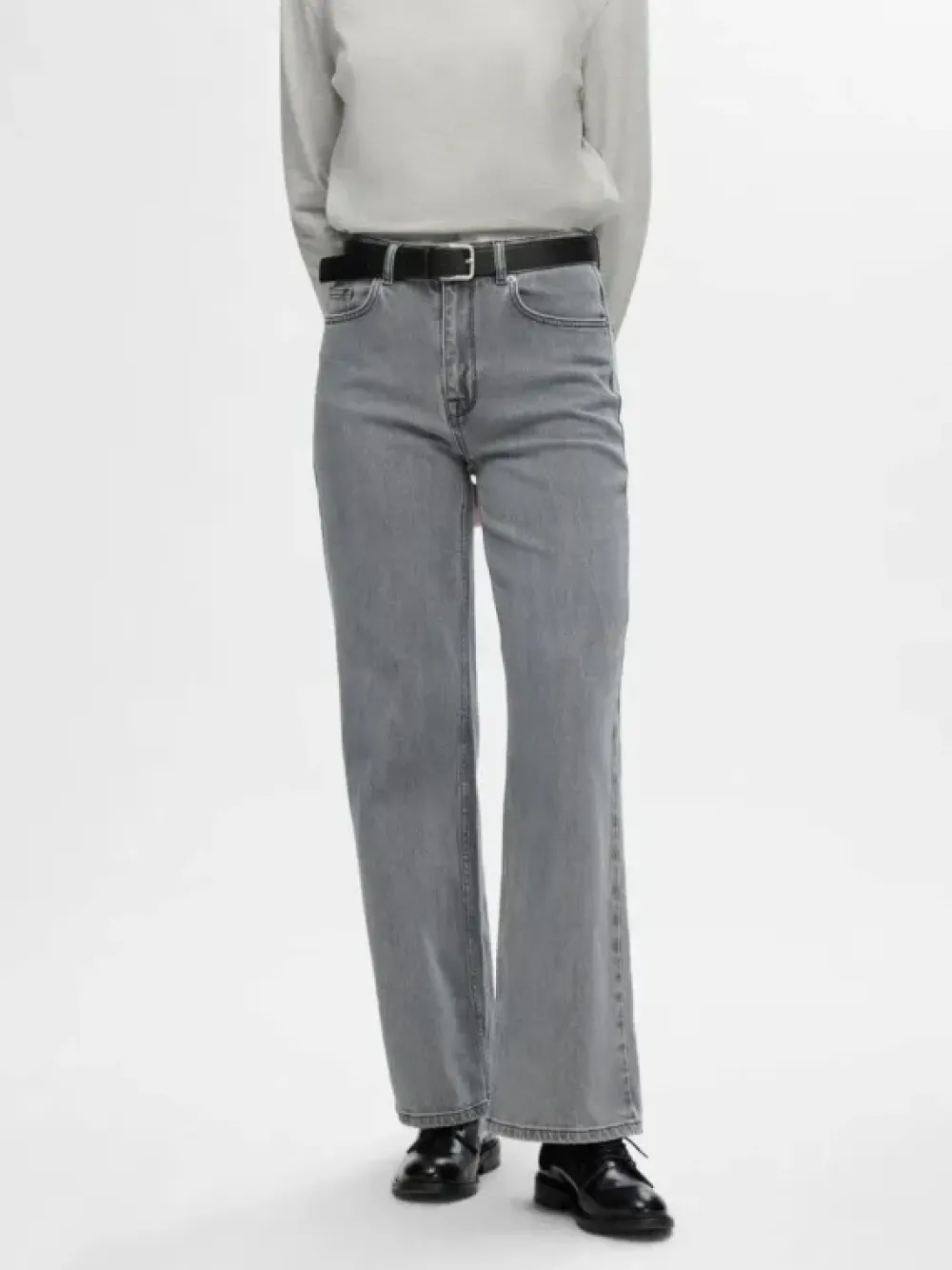 Clearance SLFALICE HW WID LONG ELOISE GRE JEA NOOS Light Grey Denim Jeans