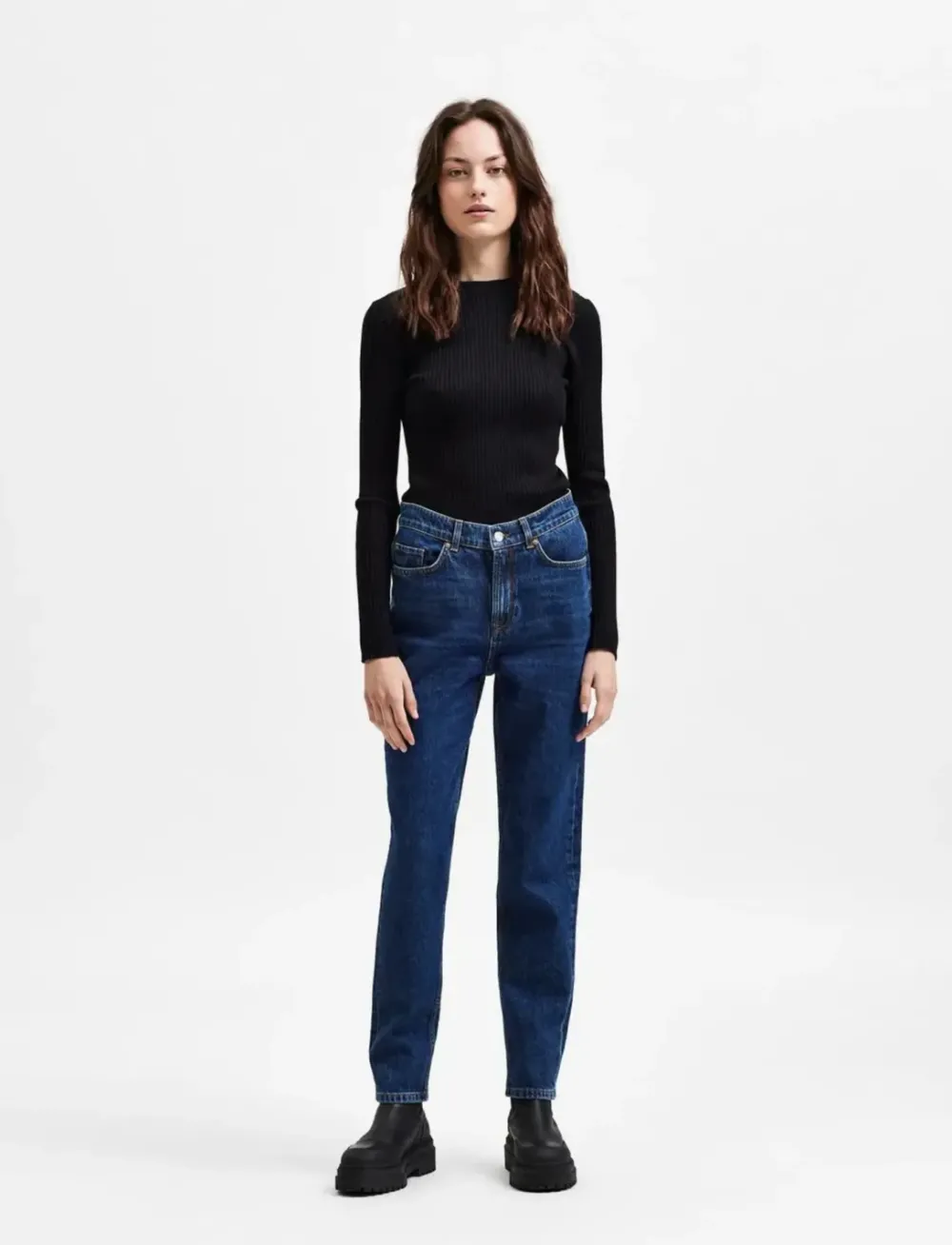 New # SLFAMY HW SLIM ROW BLUE JEANS U NOOSDark Blue Denim Jeans