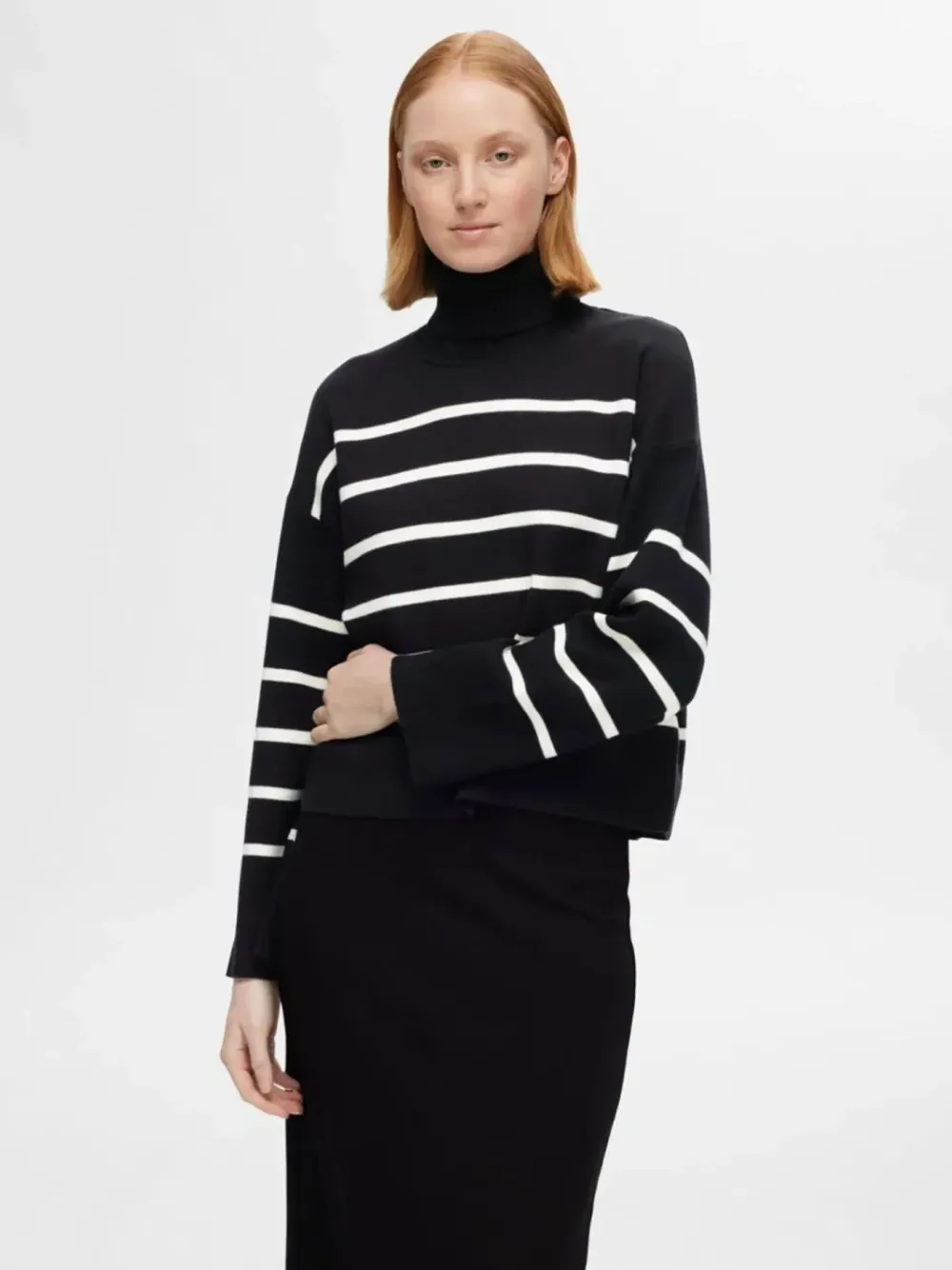 Outlet SLFKAMMA LS KNIT ROLL NECK NOOSBlack BIRCH Truien & Sweaters