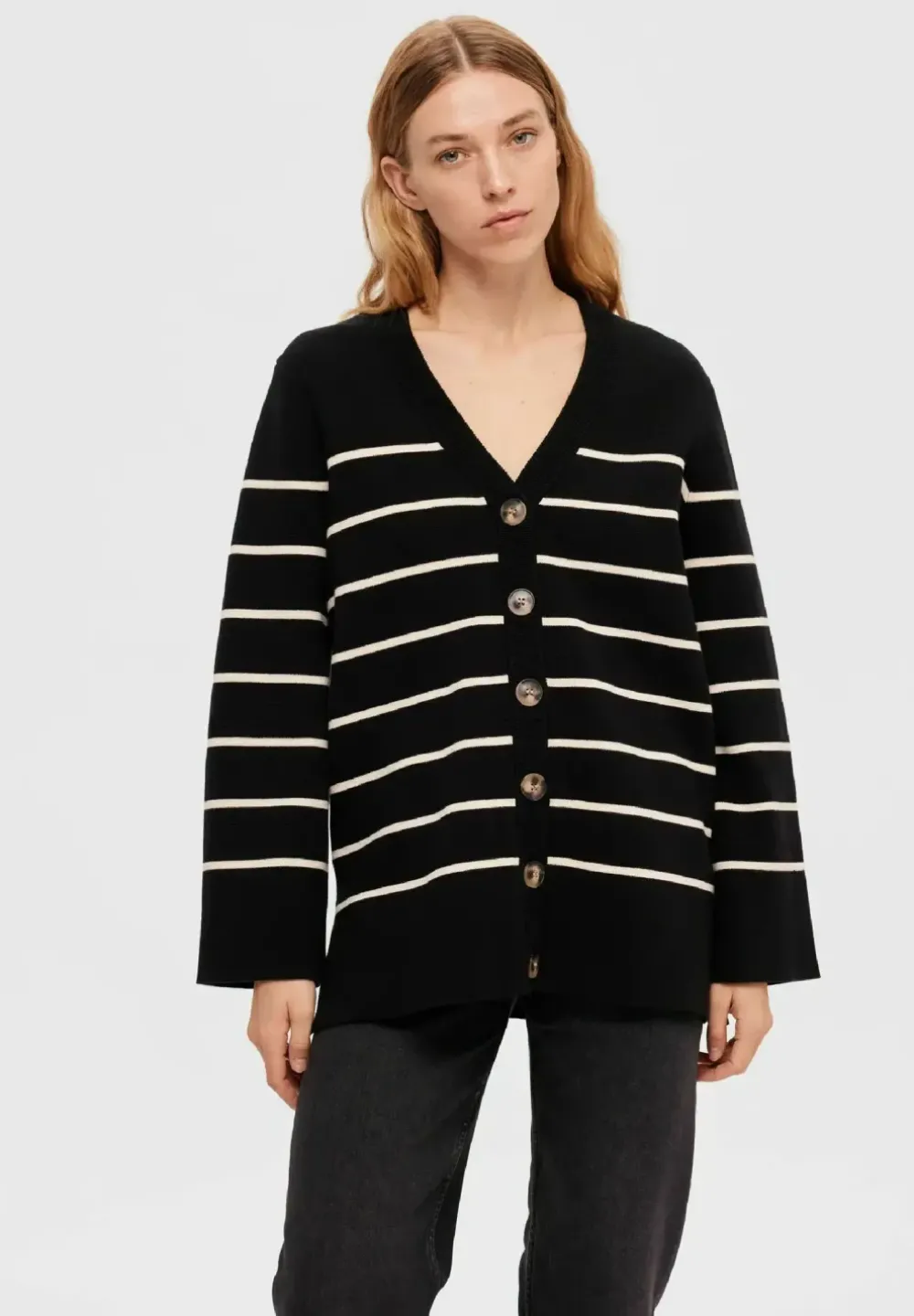 Discount SLFLIVA LS LONG KNIT CARDIGAN NOOS Black BIRCH Vesten