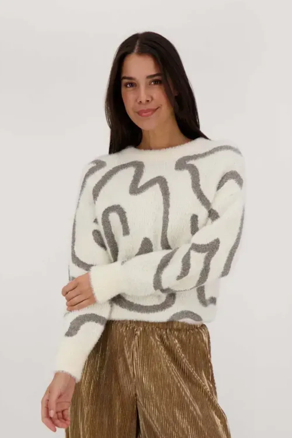 Fashion Trui met lurex patroon - creme Truien & Sweaters